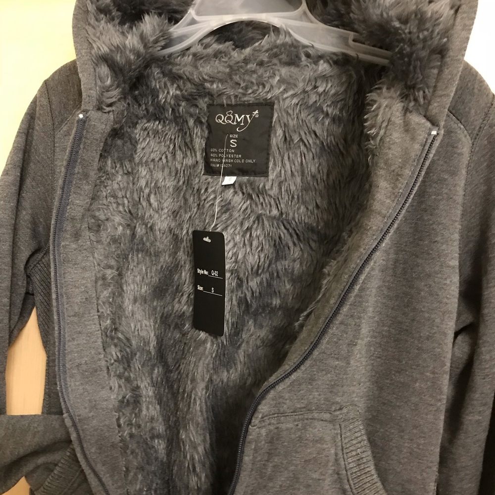 Girls furry, hoodie, front Zipper sweater